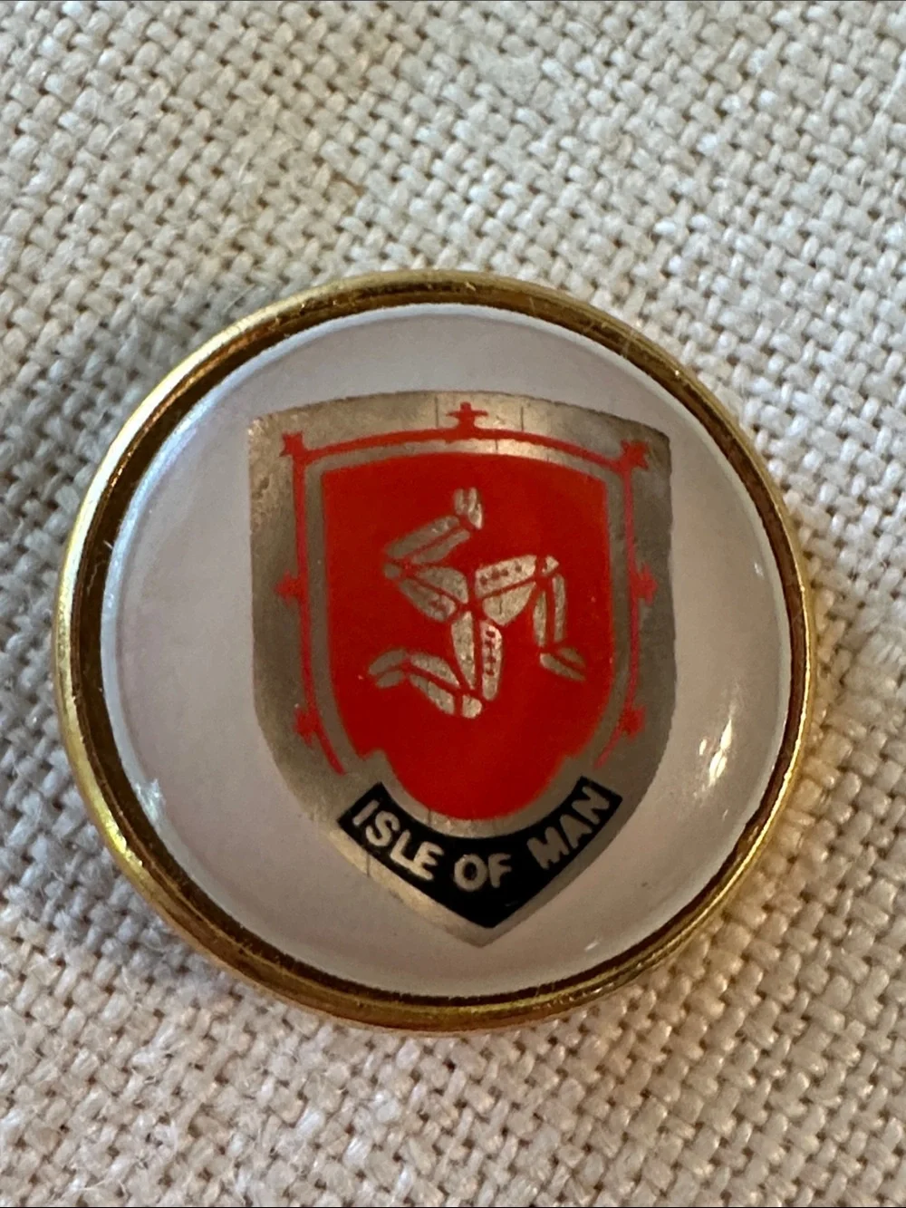 Vintage Isle of Man Red and Gold Wearable Pin - Classic Crest
